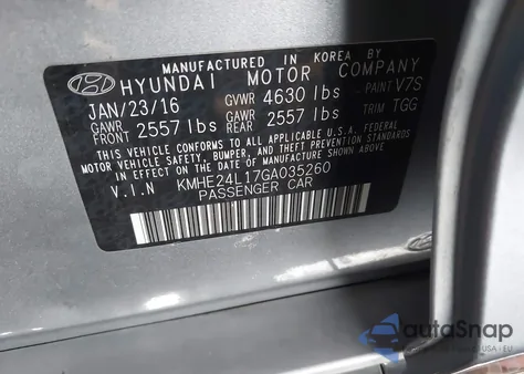 2016 Hyundai Sonata Hybrid Se from USA, damaged, VIN KMHE24L17GA035260